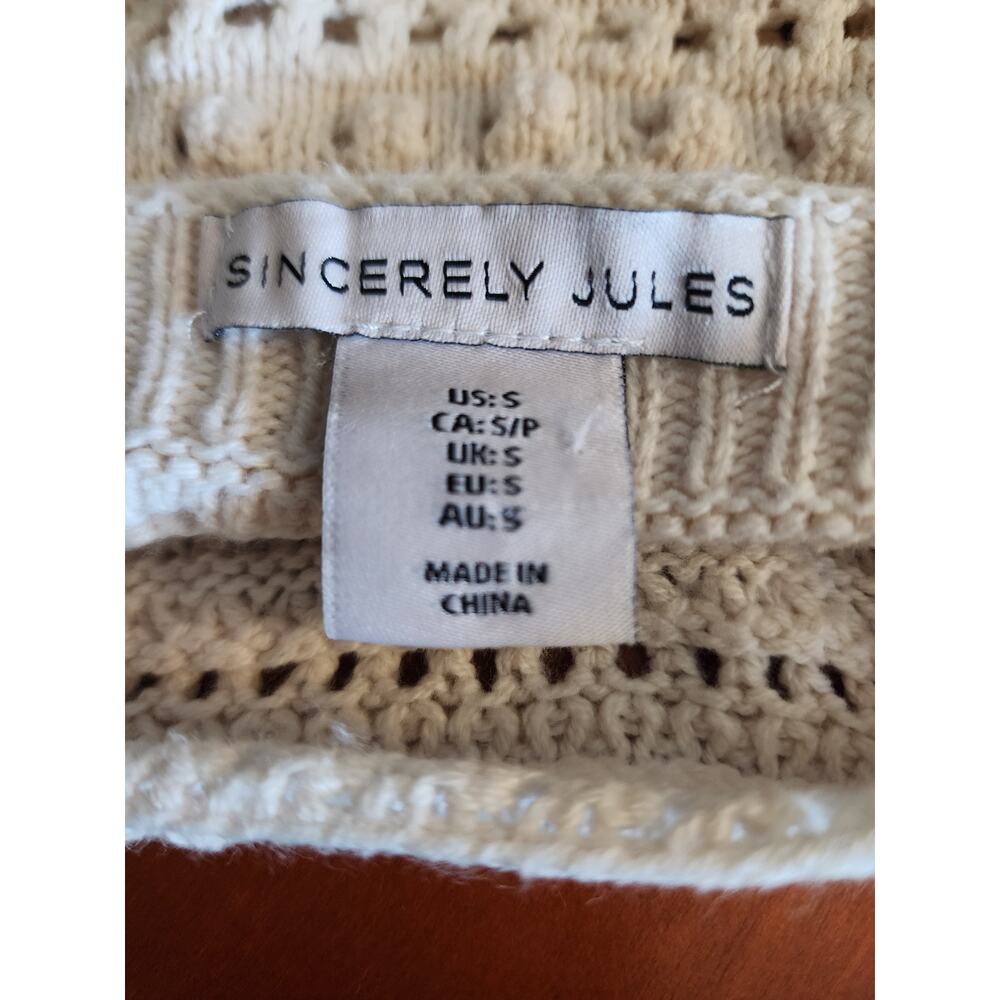 Sincerely Jules Cream Crochet Boho Knit Flutter Sleeves Size Small - Picture 6 of 6